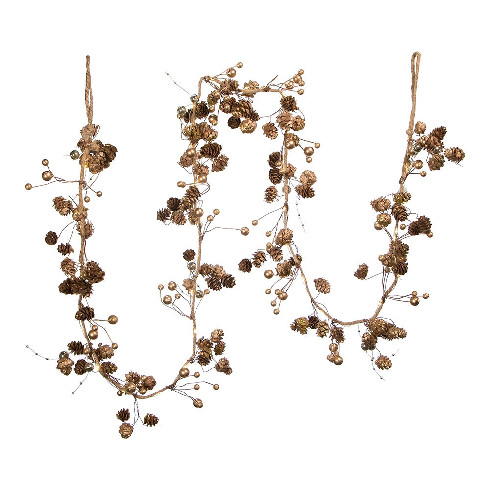 Kurt Adler 6-Foot Battery-Operated Gold Pinecone and Berry Rope Garland